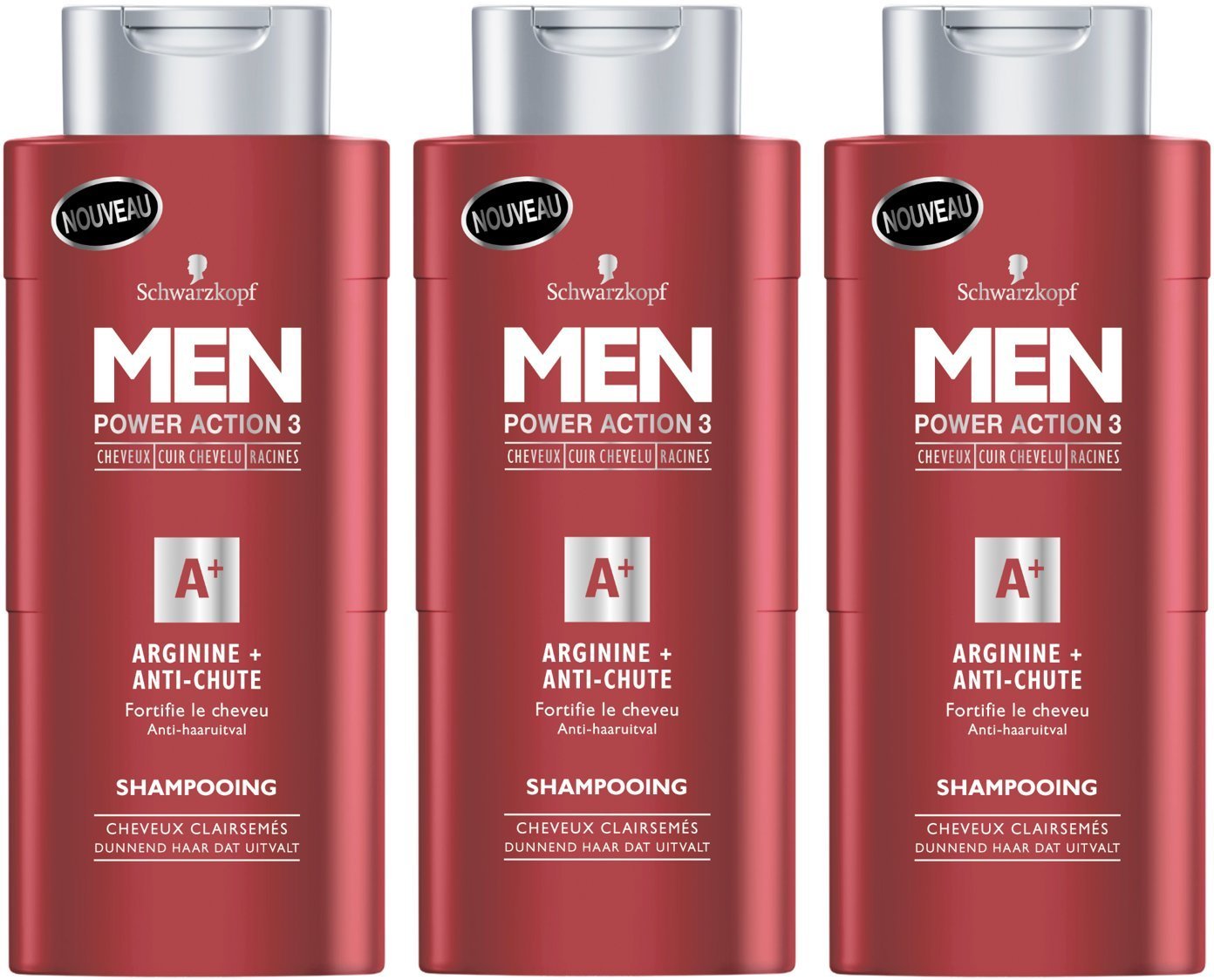 Schwarzkopf MEN – Shampooing ANTI-CHUTE – ARGININE+ pour Homme 250 ml – Lot de 3