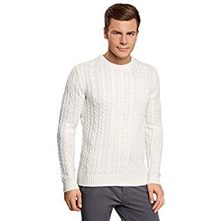 oodji Ultra Homme Pull Torsadé Col Ras du Cou